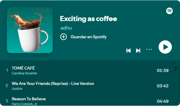 Lista de Spotify "Exciting as coffee"